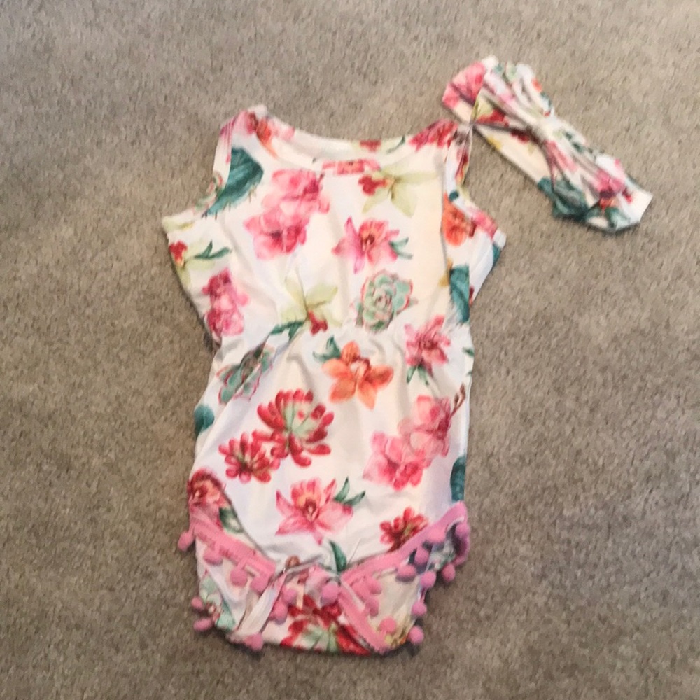 Cactus flower romper and headband
